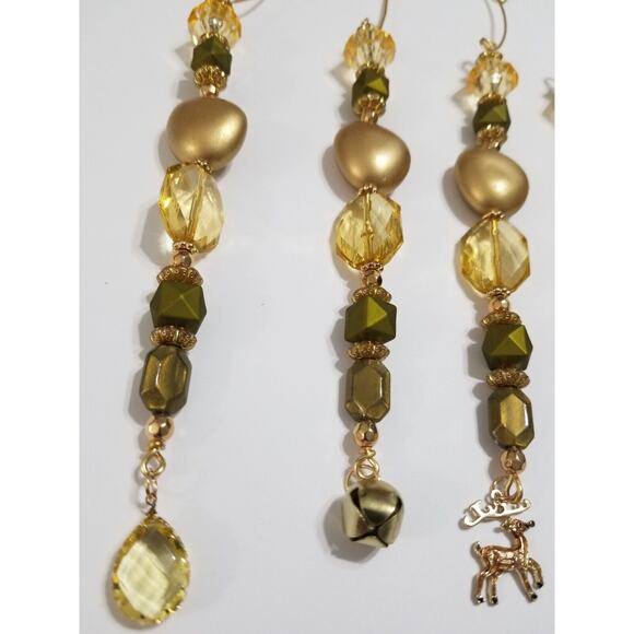 Four gold and green handmade Christmas tree icicle ornaments c23* - Picture 2 of 4